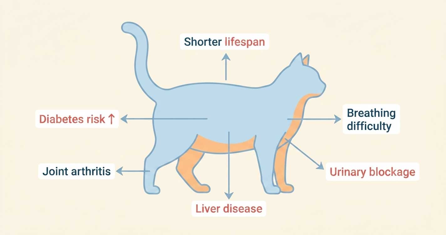 Diagram showing health conditions associated with feline obesity