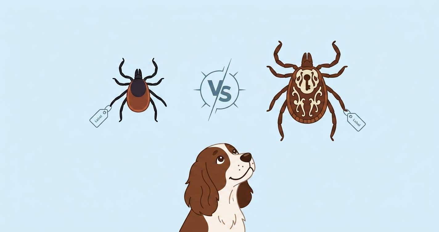 Comparison of deer tick and American dog tick on dog skin