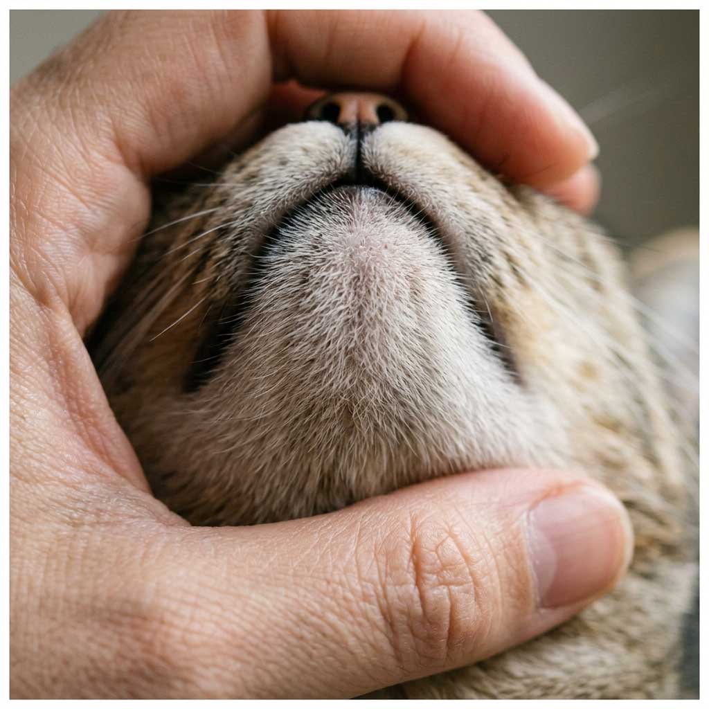 Good example: clear close-up photo of a cat chin showing detail of skin and fur