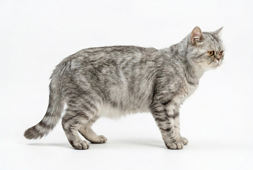 Cat with BCS 6 slightly overweight with less defined waist and reduced abdominal tuck