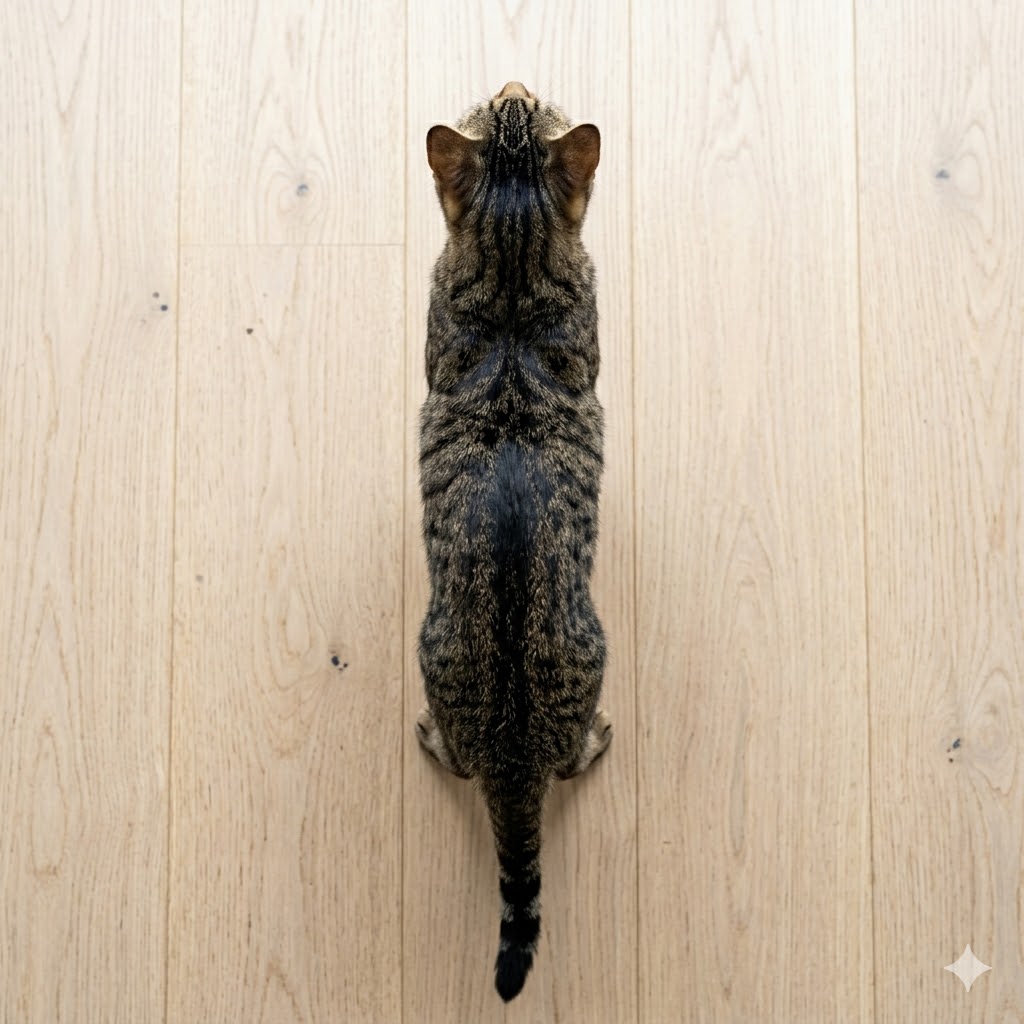 Top-down view of cat showing clear waist definition from above for body condition assessment