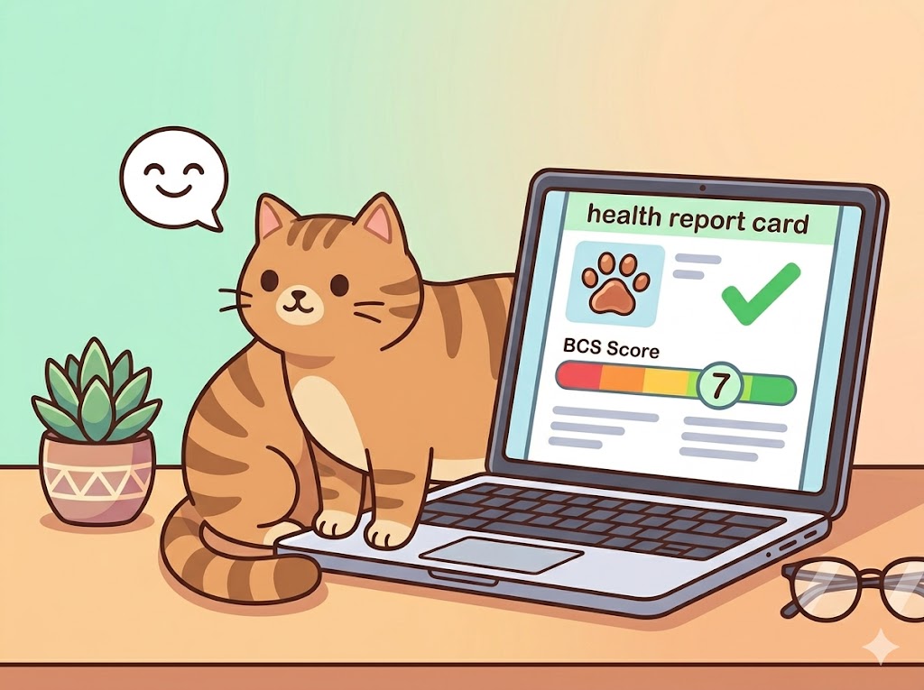 AI body condition score report with diet and exercise recommendations for cat