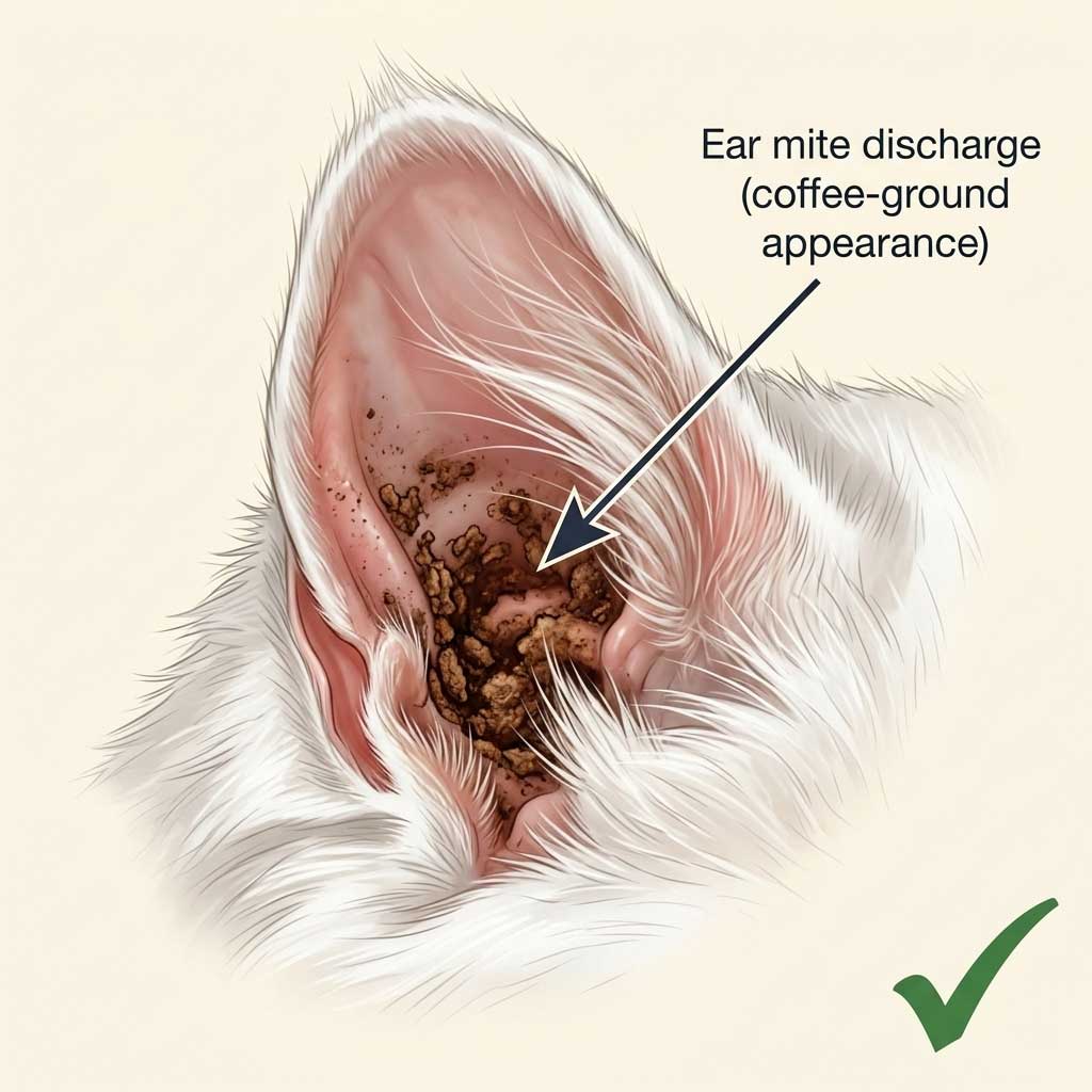 Good example: well-lit photo showing ear mite discharge in cat ear