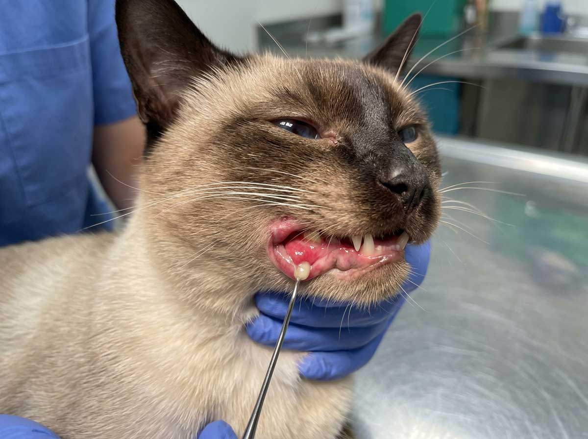 Cat tooth infection showing facial swelling and inflamed gums