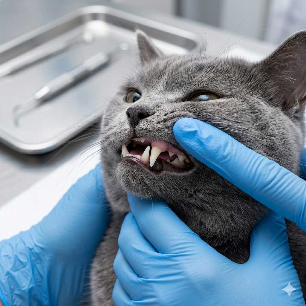 Good example: clear close-up photo of cat teeth and gums showing detail