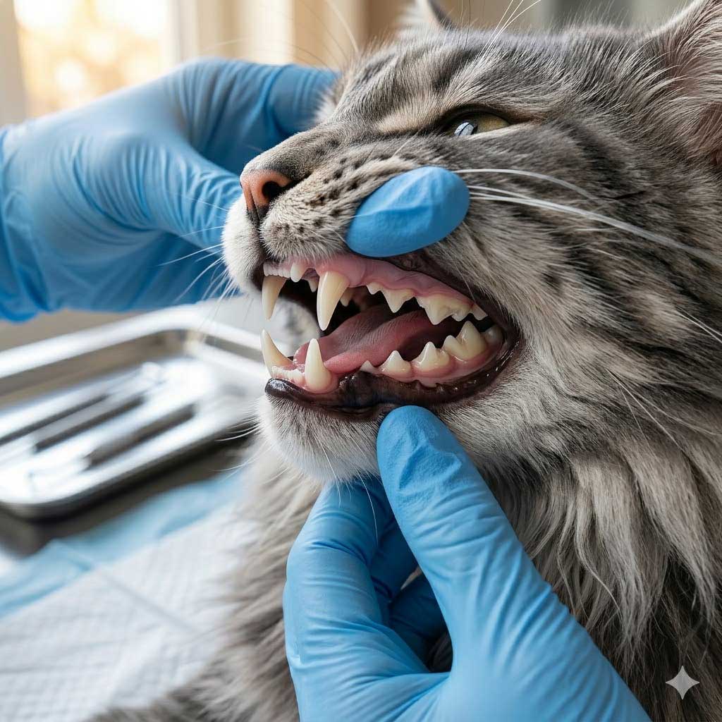 Good example: well-lit photo showing cat teeth surface and gum line