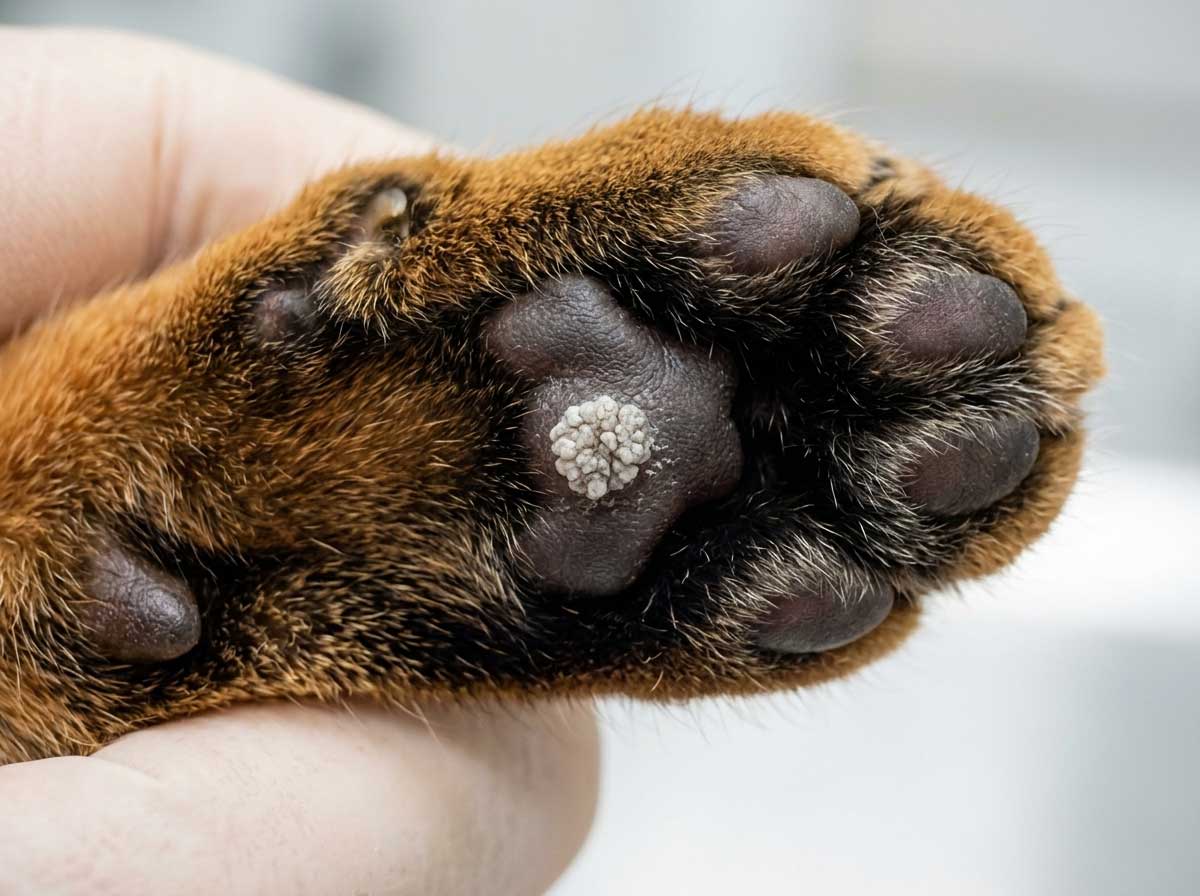Cat wart (papilloma) — rough, cauliflower-textured bump on skin