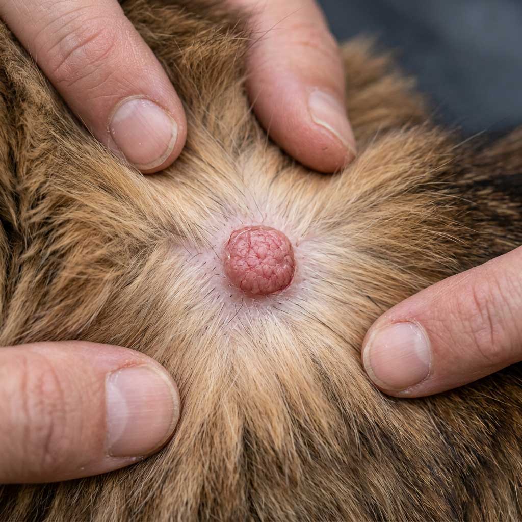 Good example: well-lit photo of a cat skin bump showing shape and color
