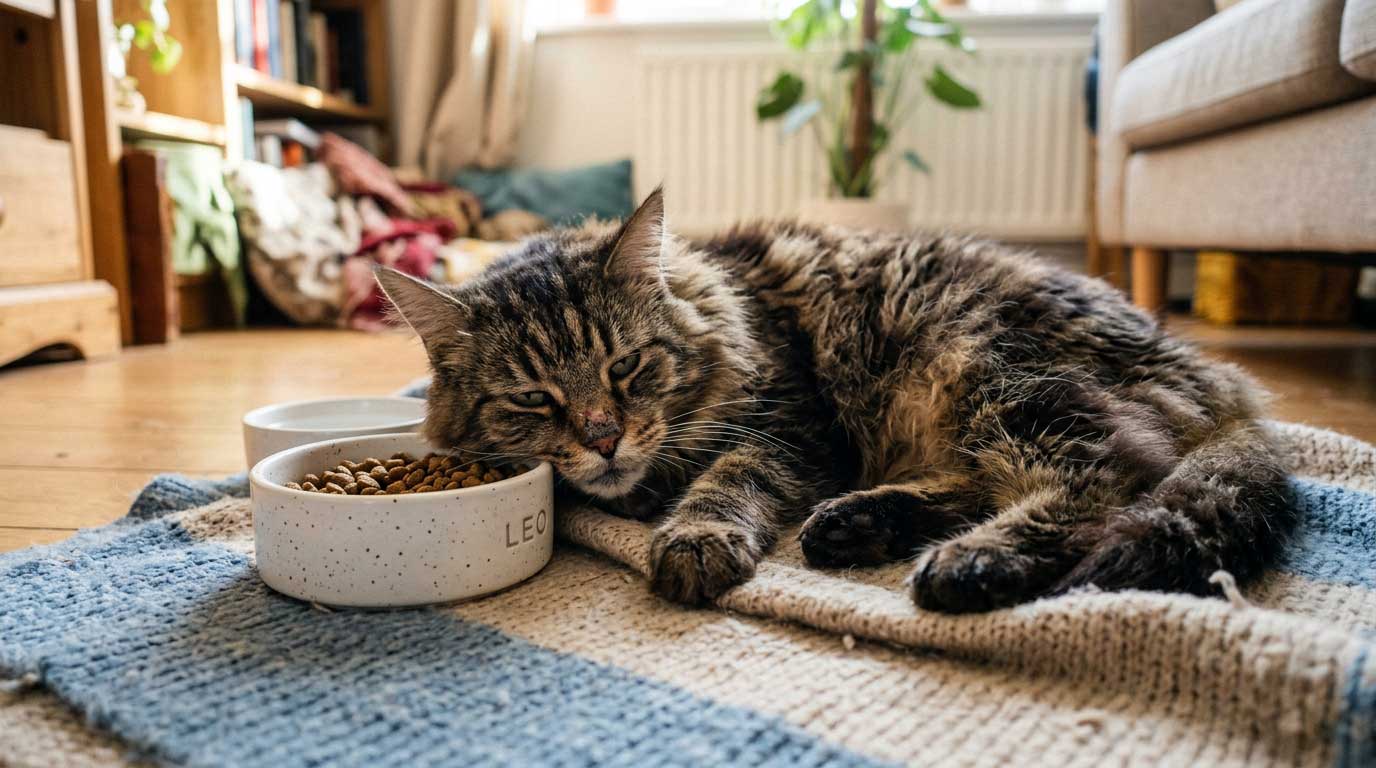 Cat with dry nose looking lethargic and refusing food
