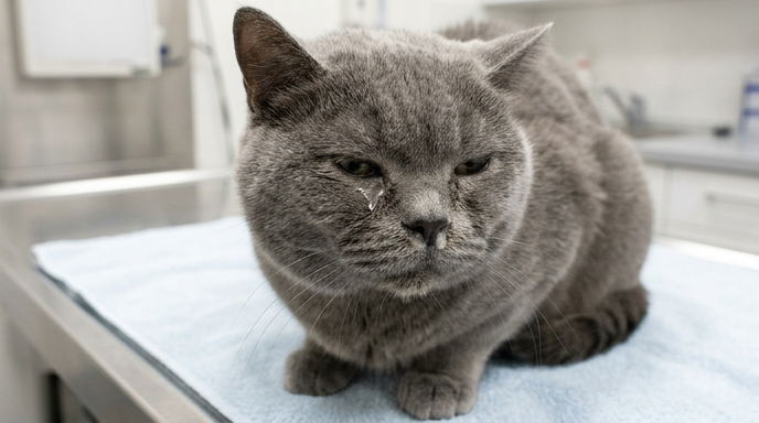 Cat with both nose discharge and eye discharge suggesting respiratory infection