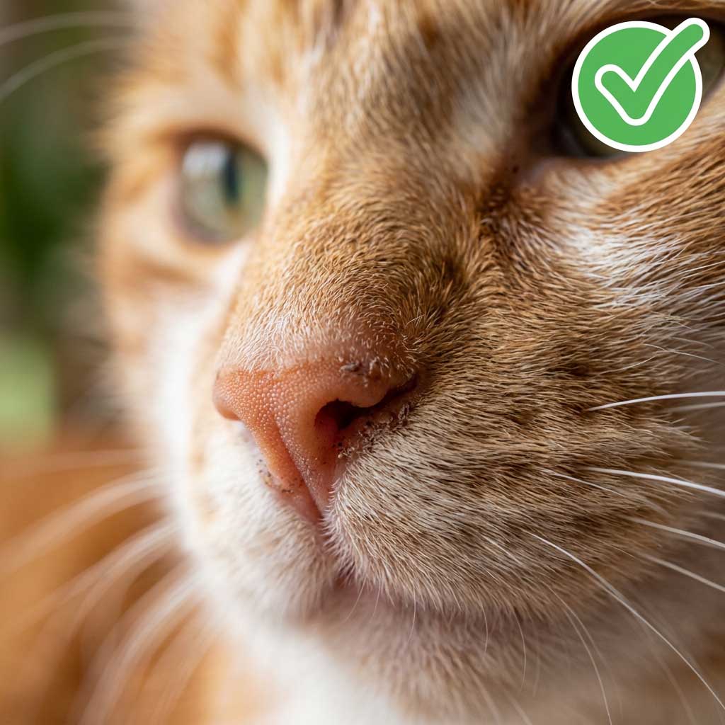 Good example: well-lit photo showing cat nose surface detail and any discharge