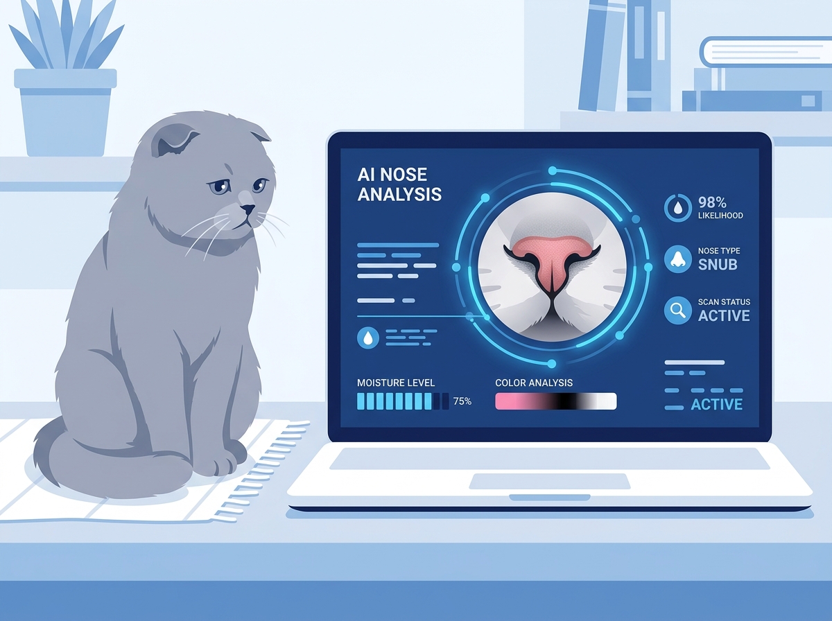 AI analyzing cat nose photo for health conditions