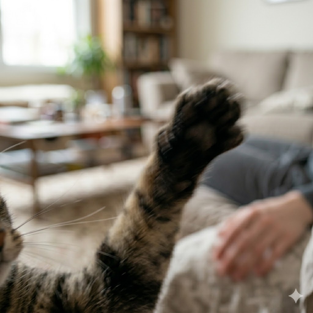 Bad example: blurry photo of a cat paw