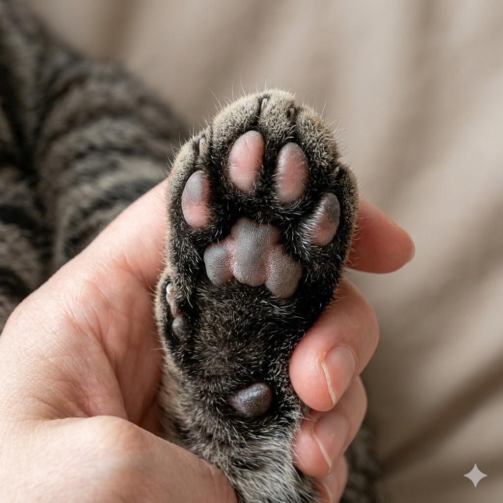 Good example: clear close-up photo of a cat paw showing pads and toes