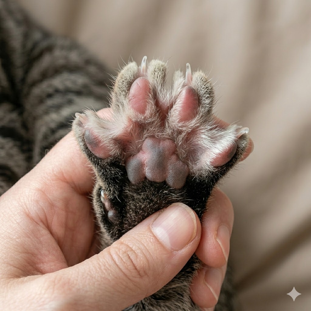 Good example: cat paw photo showing between toes and nail area