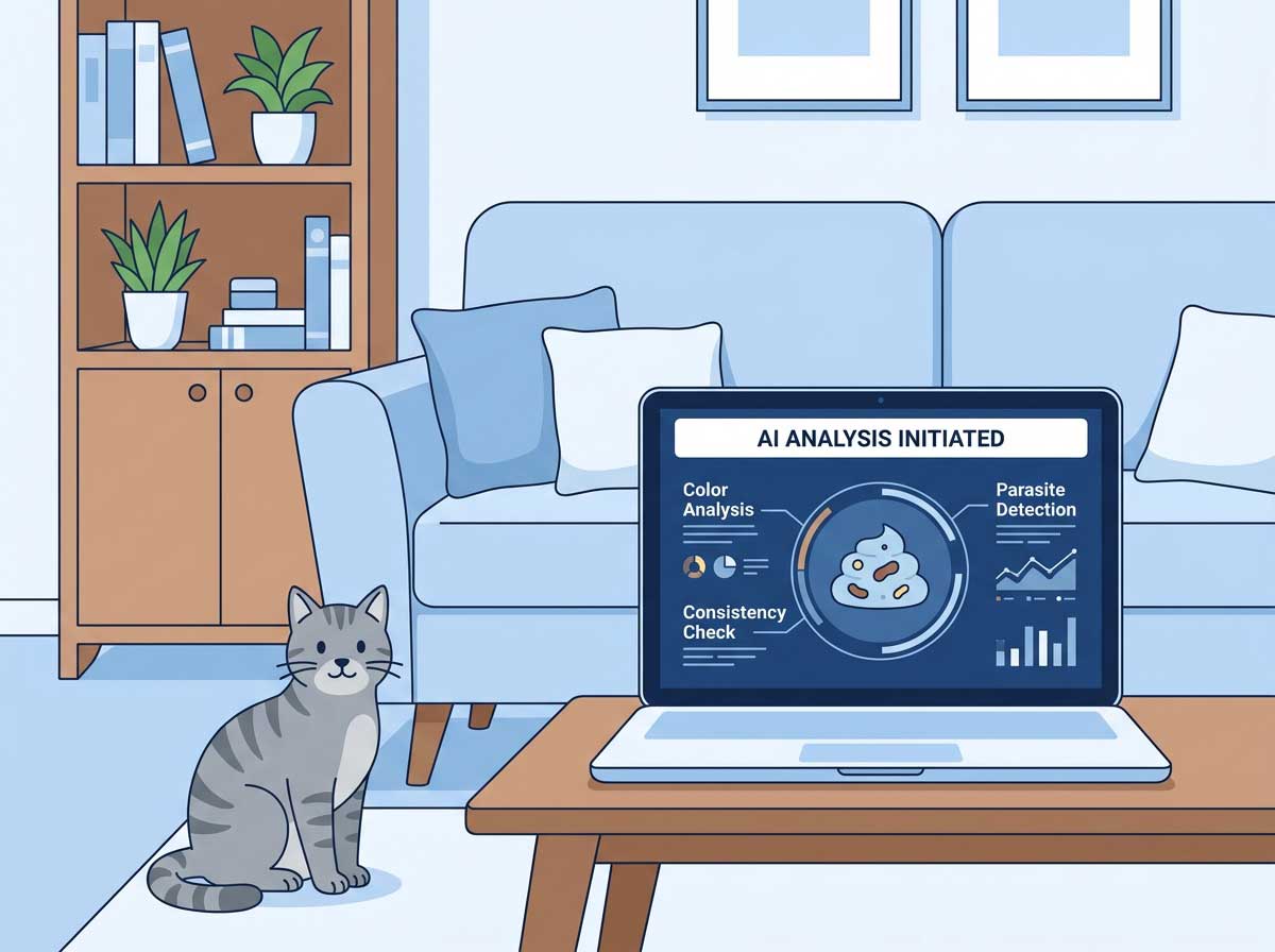AI analyzing cat poop photo for health indicators