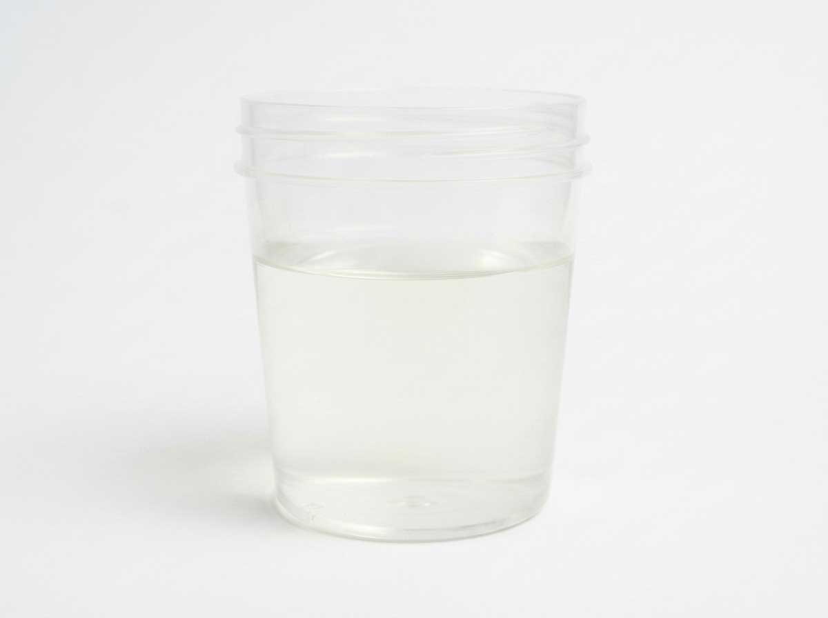 Cat urine sample showing clear or colorless appearance indicating kidney or diabetes