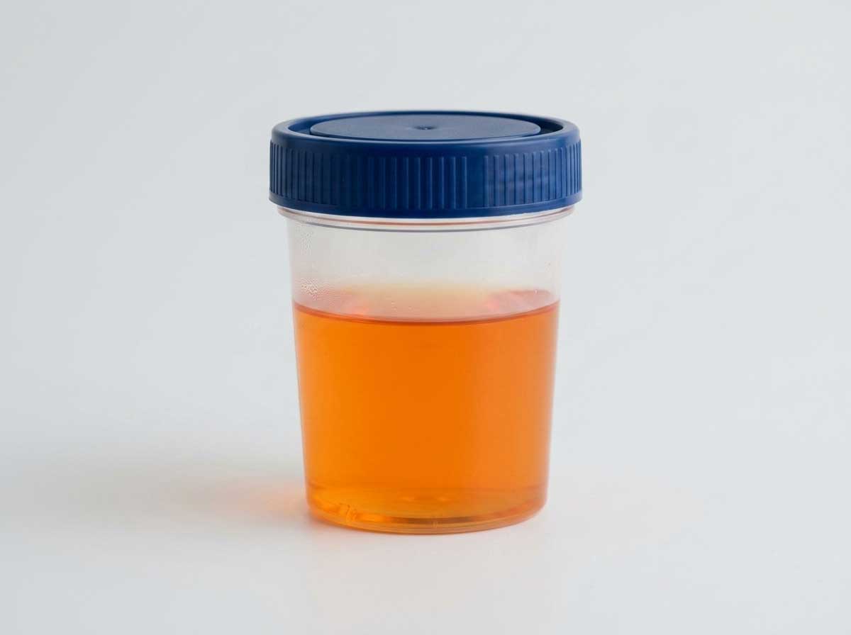 Cat urine sample showing orange color indicating liver or bile issues