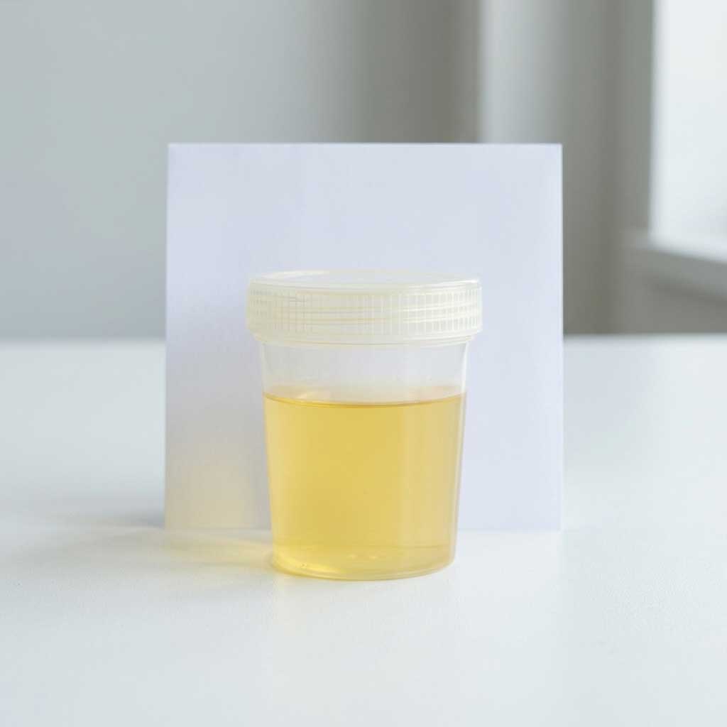 Good example: cat urine in a clear container against white background