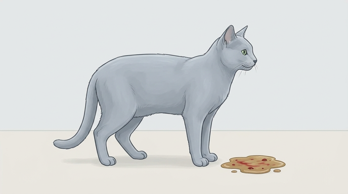 Cat vomiting blood showing red or dark brown discoloration