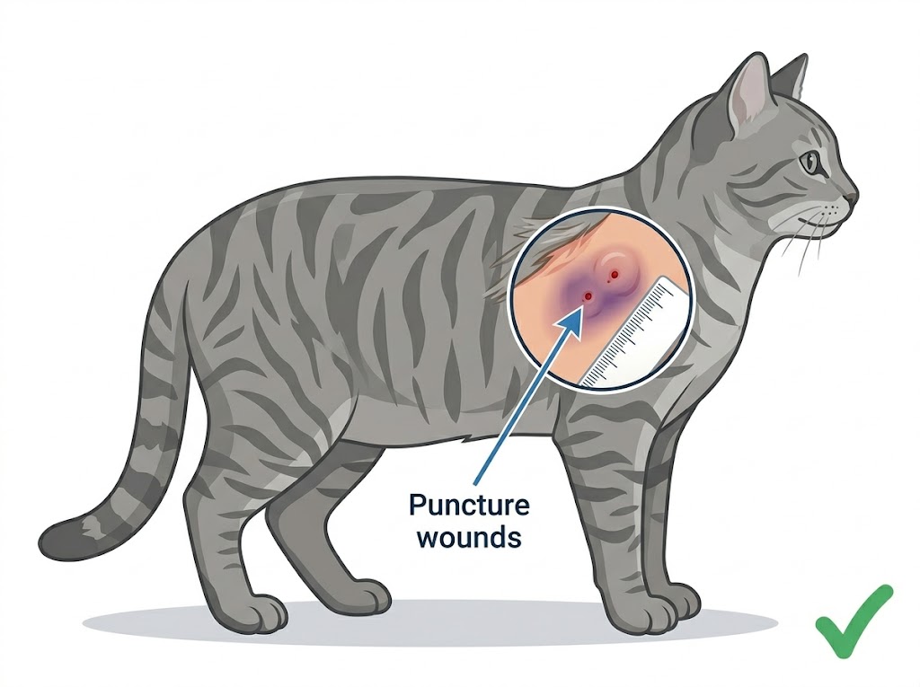 Cat fight bite wound showing small puncture with surrounding swelling