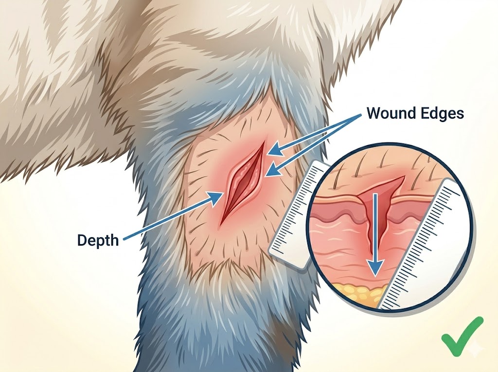 Open laceration wound on cat showing wound edges and surrounding area