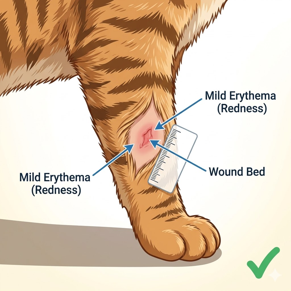 Good example: clear close-up photo of a cat wound showing redness and edges