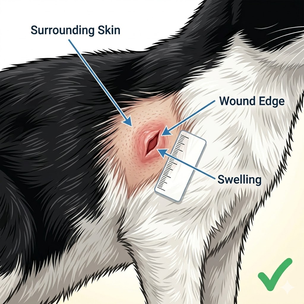 Good example: well-lit photo of cat wound showing surrounding skin and swelling