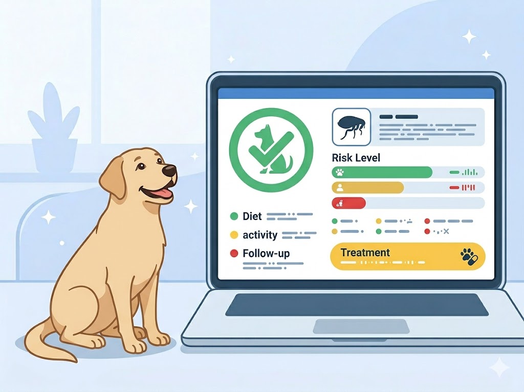 Detailed AI report identifying the bug on dog with treatment recommendations