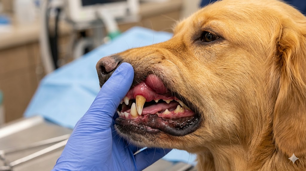 Dog tooth infection showing facial swelling and inflamed gums
