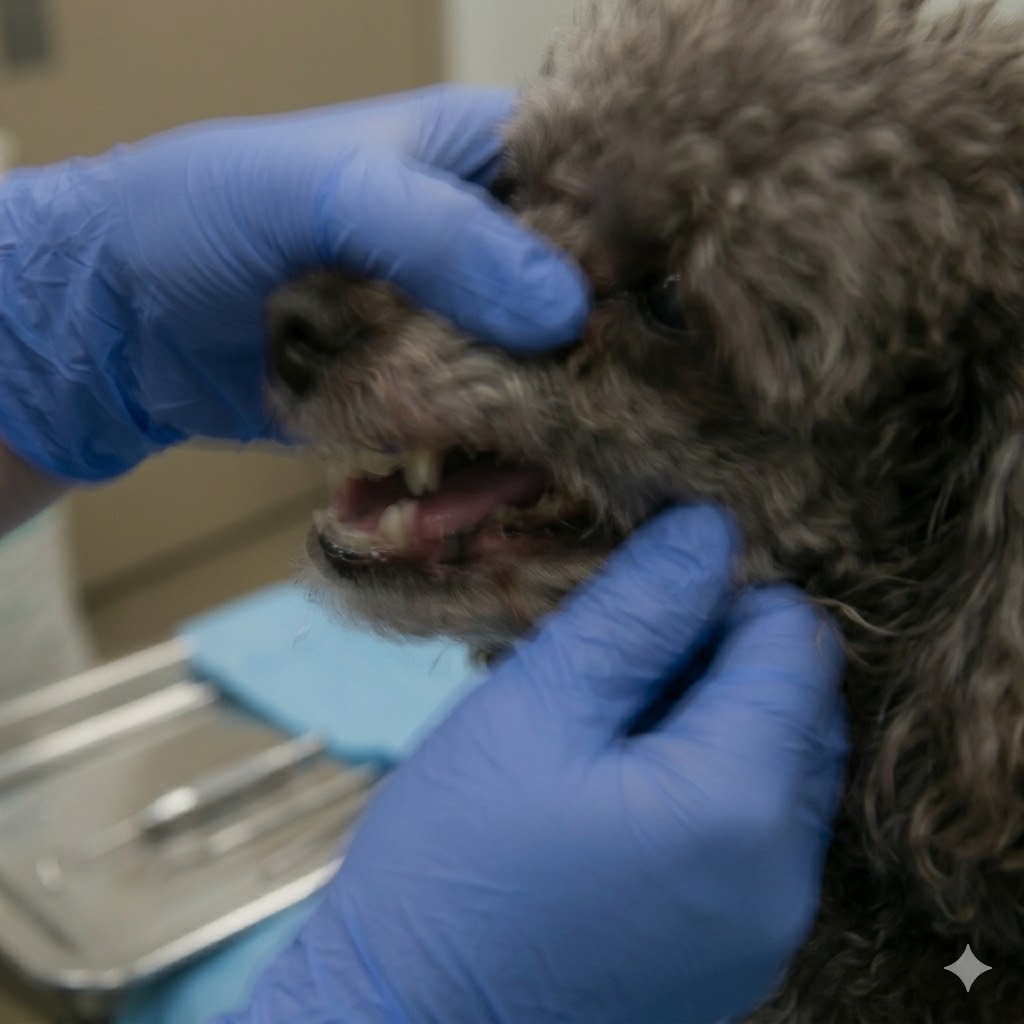 Bad example: blurry photo of dog teeth