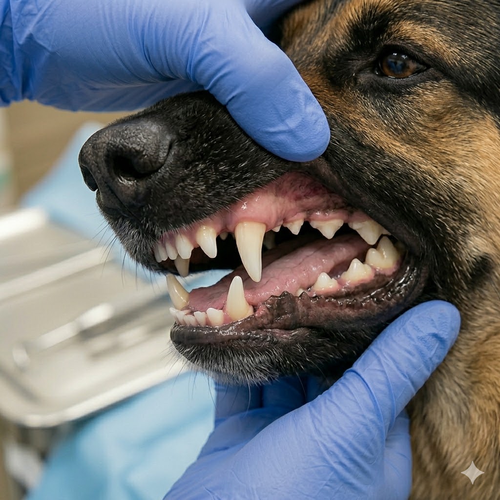 Good example: clear close-up photo of dog teeth and gums showing detail