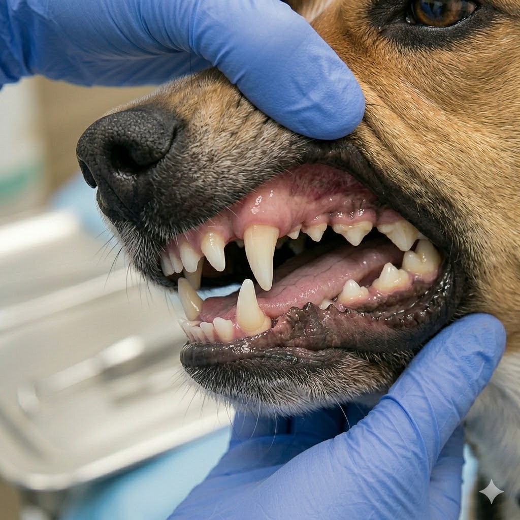 Good example: well-lit photo showing dog teeth surface and gum line