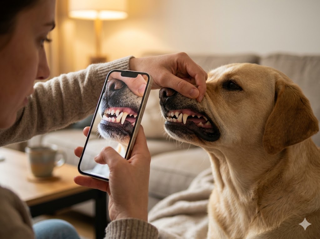 Upload a dog teeth photo to PawCheck for AI dental analysis
