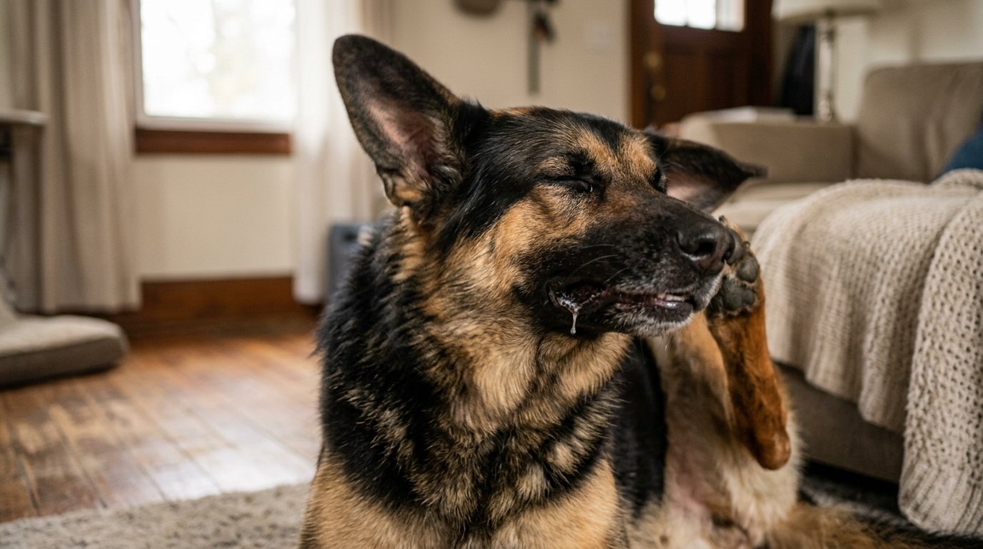 Dog shaking head and scratching ear showing signs of ear discomfort