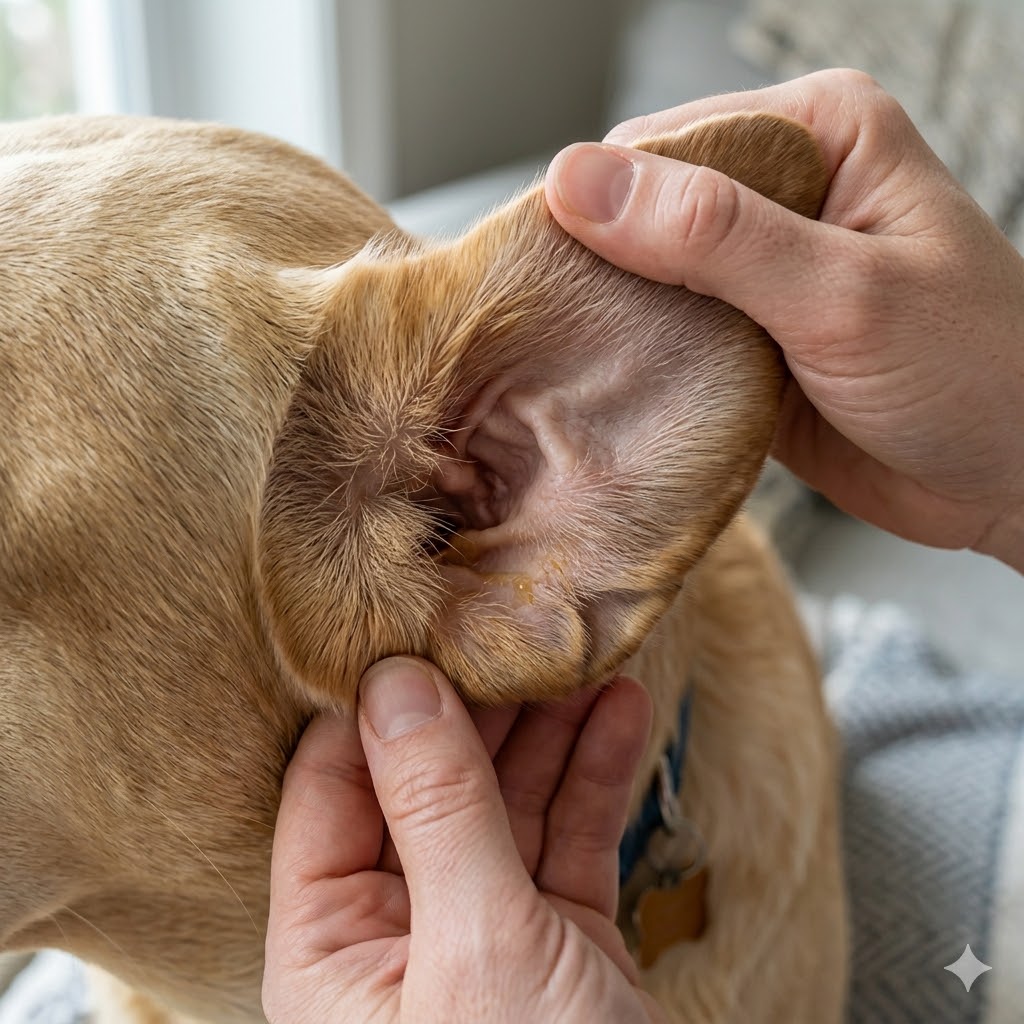 Good example: well-lit photo of dog ear showing discharge