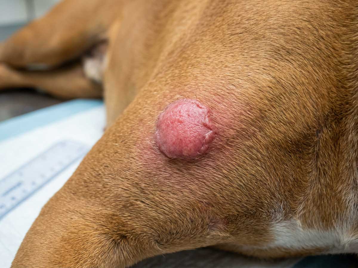 Dog mast cell tumor — raised pink-red lump that can vary in appearance