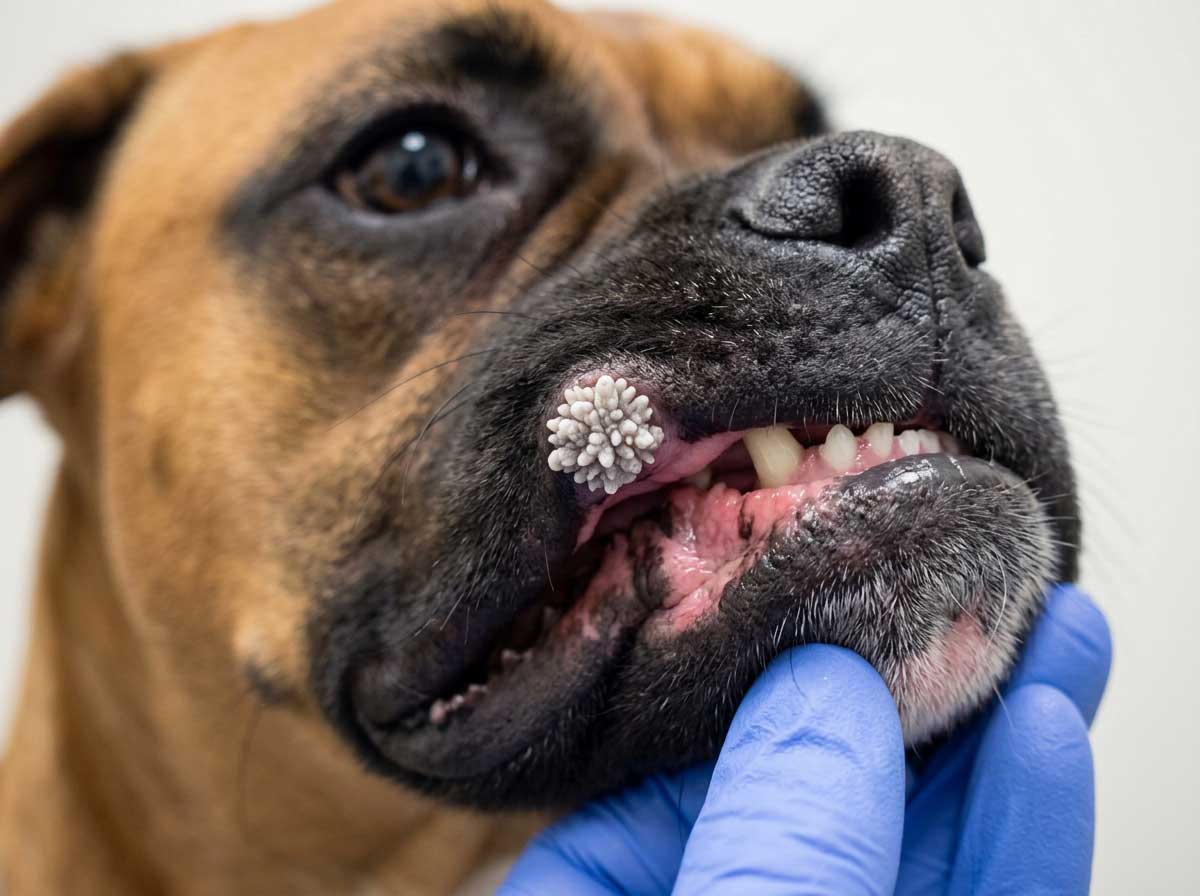 Dog wart (papilloma) — rough, cauliflower-textured bump on skin