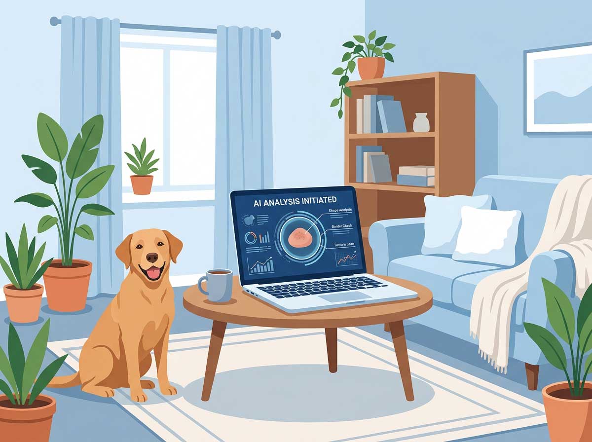 AI analyzing dog lump photo for skin conditions