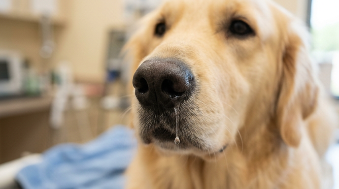 Dog runny nose showing clear watery nasal discharge