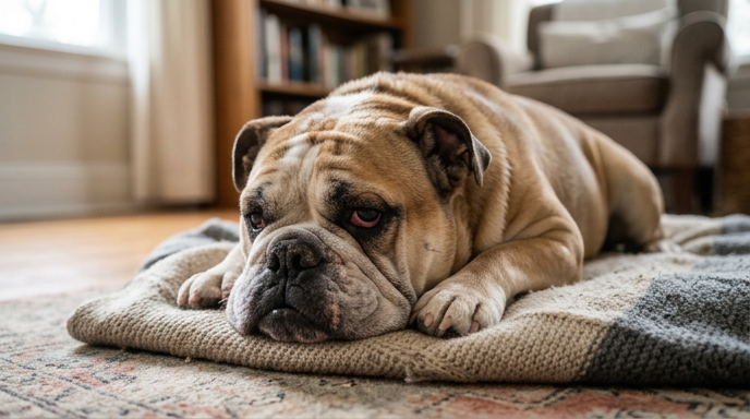 Dog with warm dry nose looking lethargic and unwell