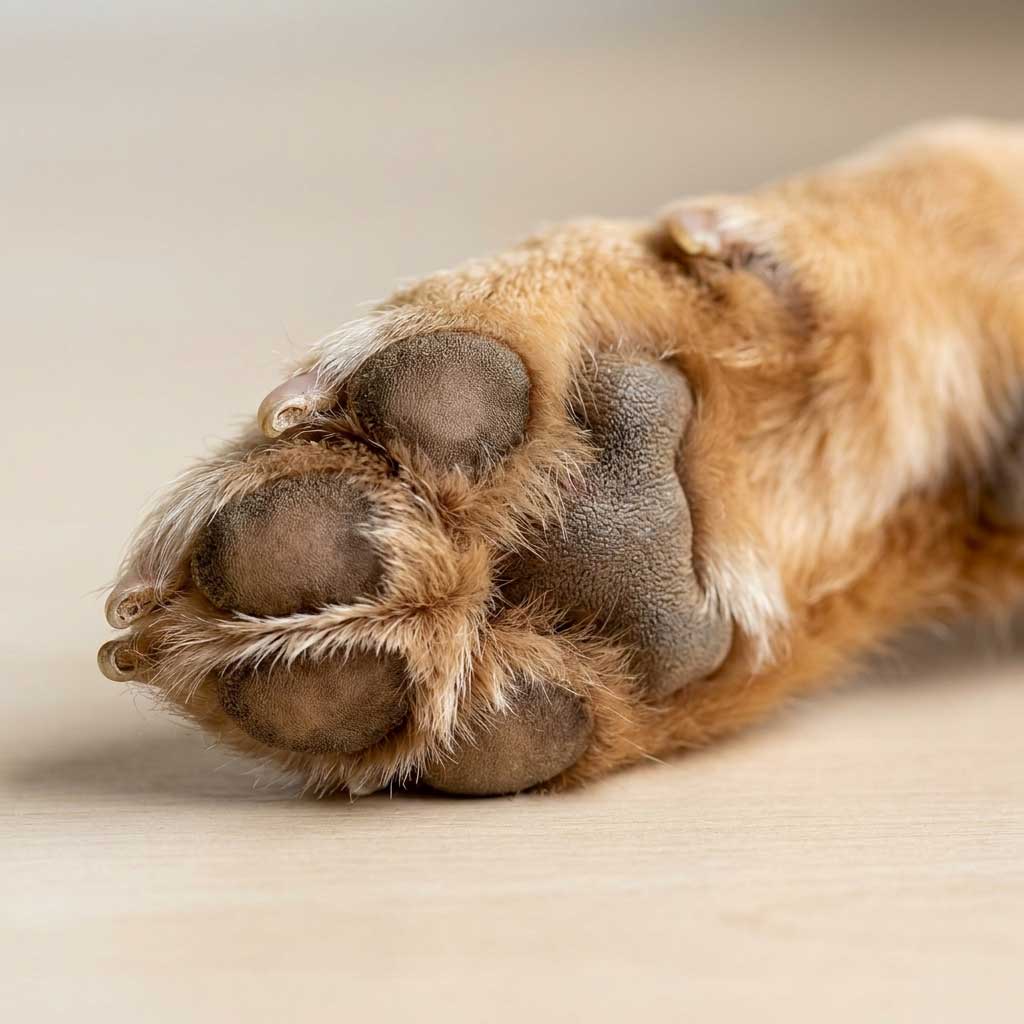Good example: clear close-up photo of a dog paw showing paw pads and toes