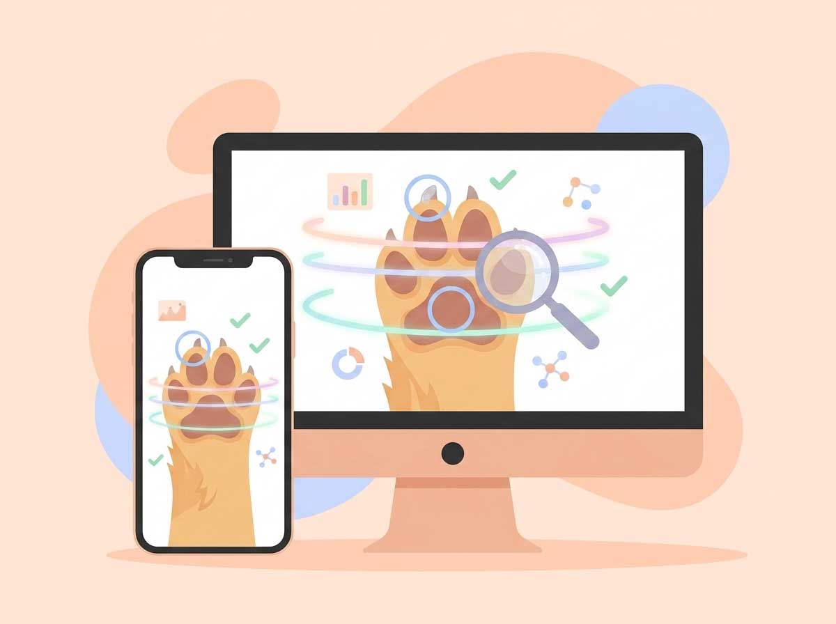 AI analyzing dog paw photo for infection, injury, and swelling