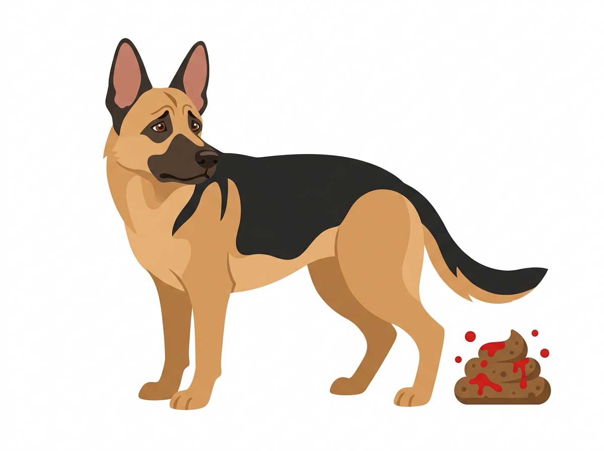 Dog stool showing blood — bright red blood indicating lower GI issue