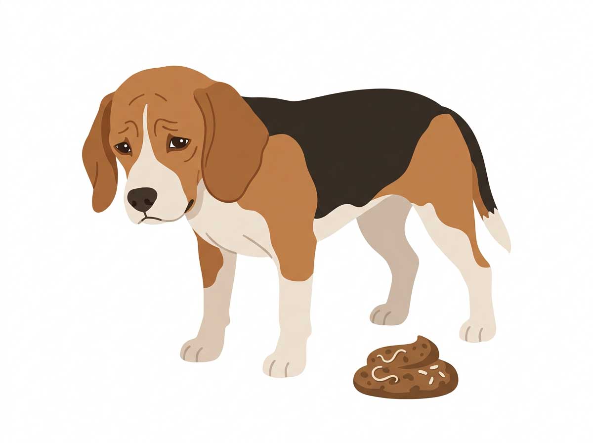 Dog poop showing visible white worms — roundworms and tapeworm segments