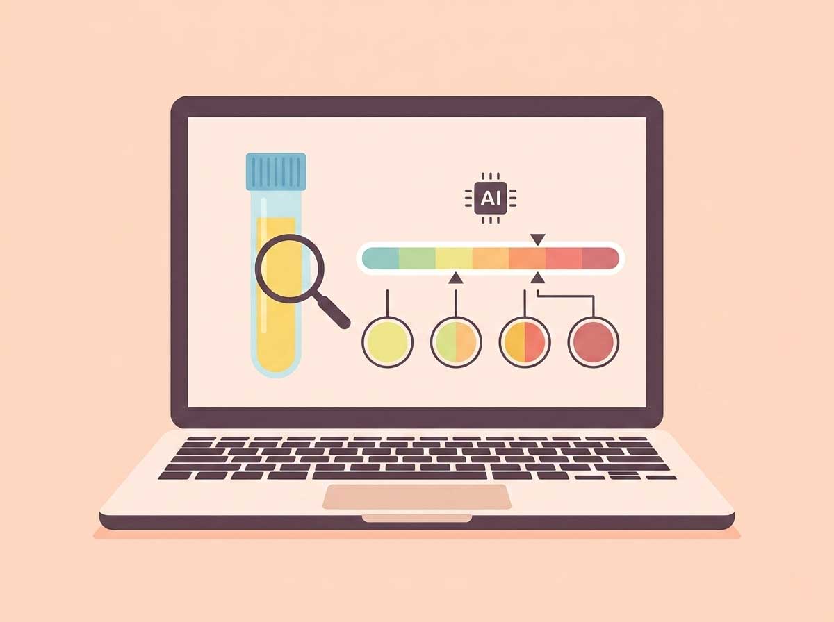 AI analyzing dog urine photo for color, blood, and cloudiness