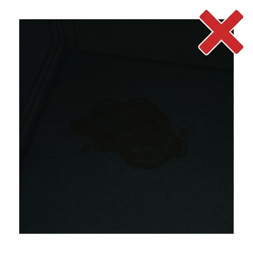 Bad example: dark blurry photo of dog vomit