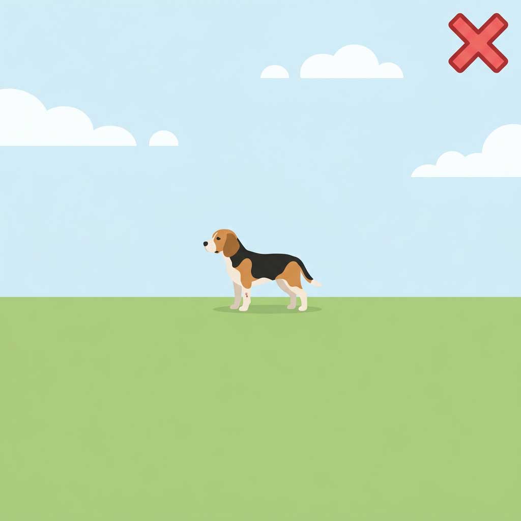 Bad example: photo taken too far away to see wound details on dog