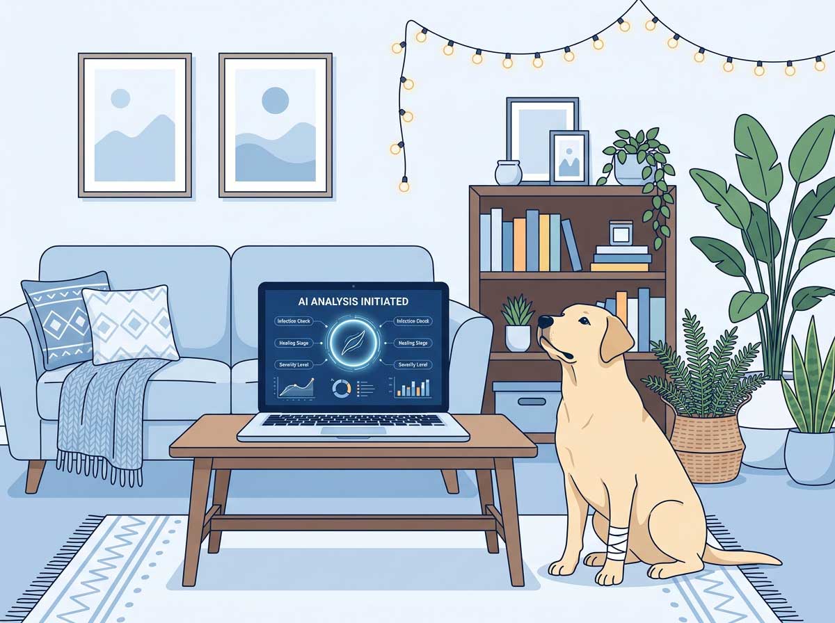AI analyzing dog wound photo for infection signs