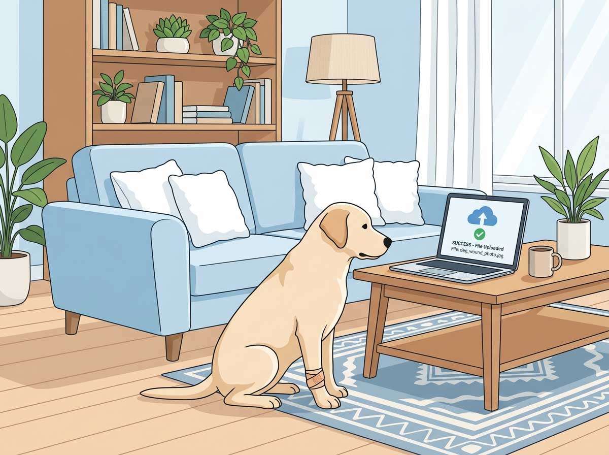 Upload a photo of your dog's wound to PawCheck for AI analysis